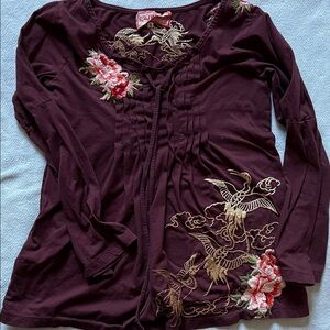 JW LA Embroidered Maroon Top